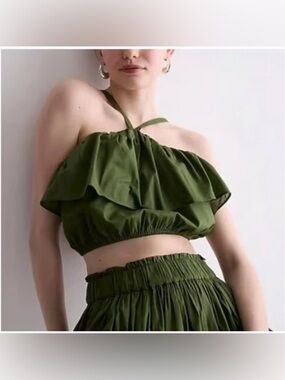 J crew cotton ruffle top in seaweed green size xs